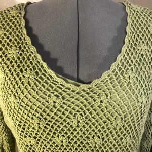 Croft & Barrow sage green embroidered long sleeve top